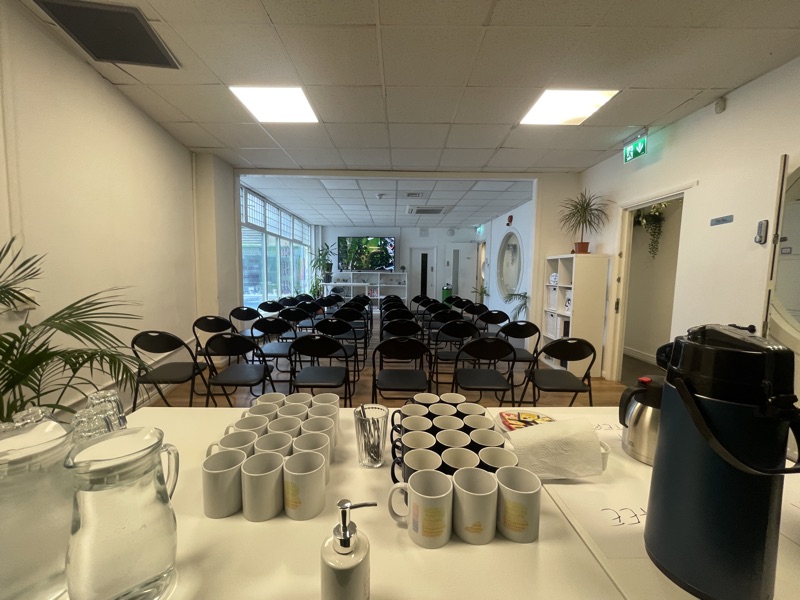Conference setting with refreshments