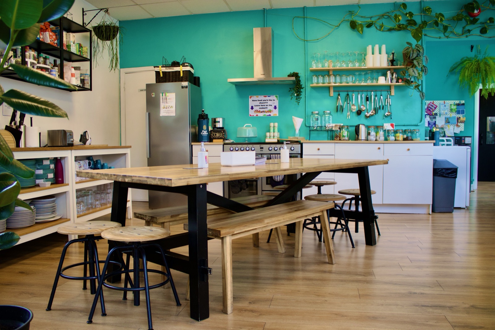 Empty coworking kitchen area